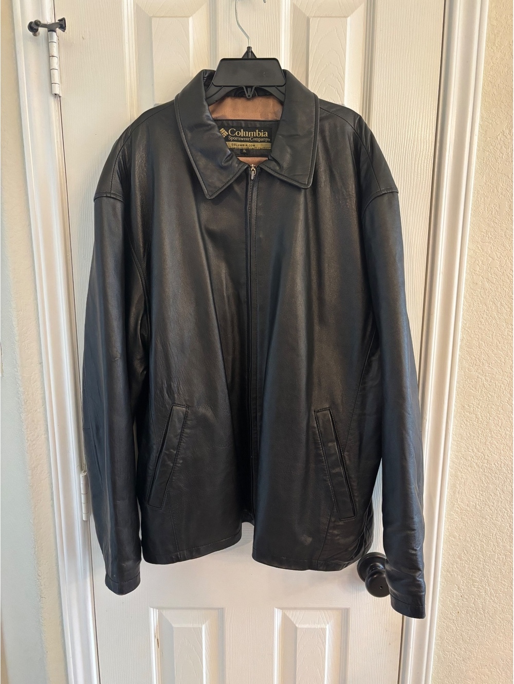 Columbia Sportswear Men’s XL Black Leather Zip Jacket Coat Full Zip